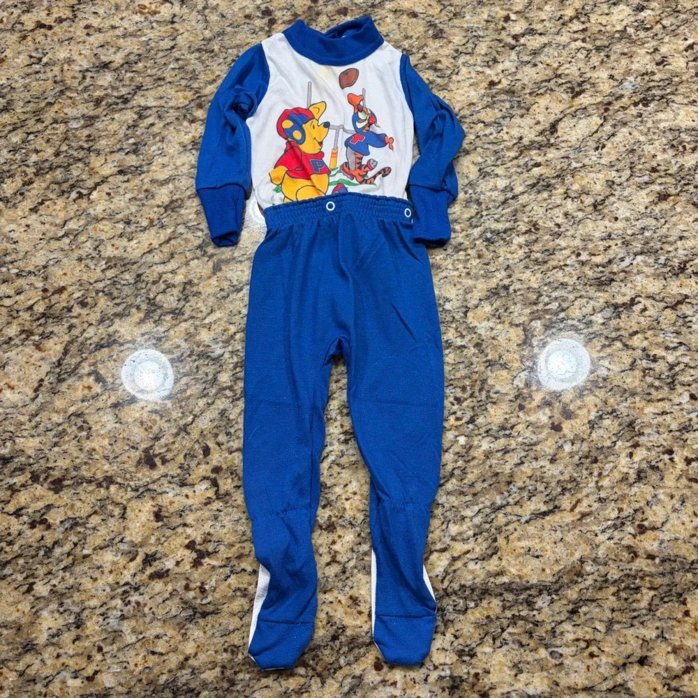 Vintage Winnie the Pooh Tigger Football Sleeper Set Blue White 1T Kids 90s